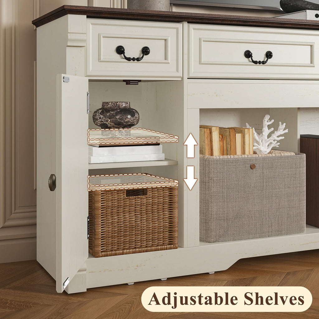 95" Large Farmhouse TV Stand, Entertainment Center for TV up to 100" White