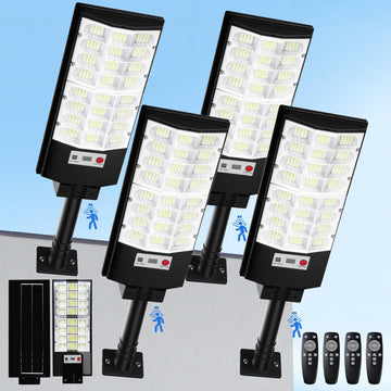 Solar Street Lights Outdoor 4-Pack, 6500K Waterproof LED Motion Sensor Solar Flood Light, Dusk to Dawn