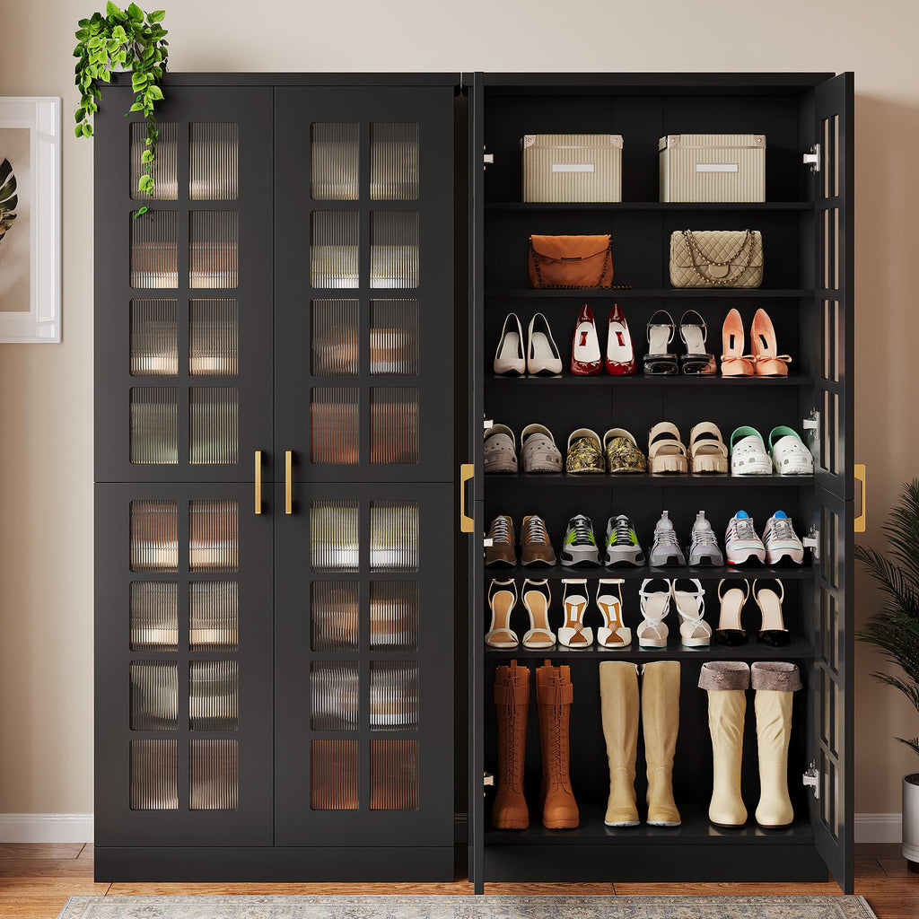 Tall Shoe Cabinet Set of 2, 8-Tier Shoe Storage with Adjustable Shelves, Modern Shoe Organizer Shoe Rack Cabinet