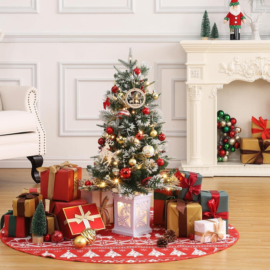 3Ft Pre-Lit Holiday Christmas Tree with Snowflake Base, Artificial Christmas Tree with Timer Function and 78 Led