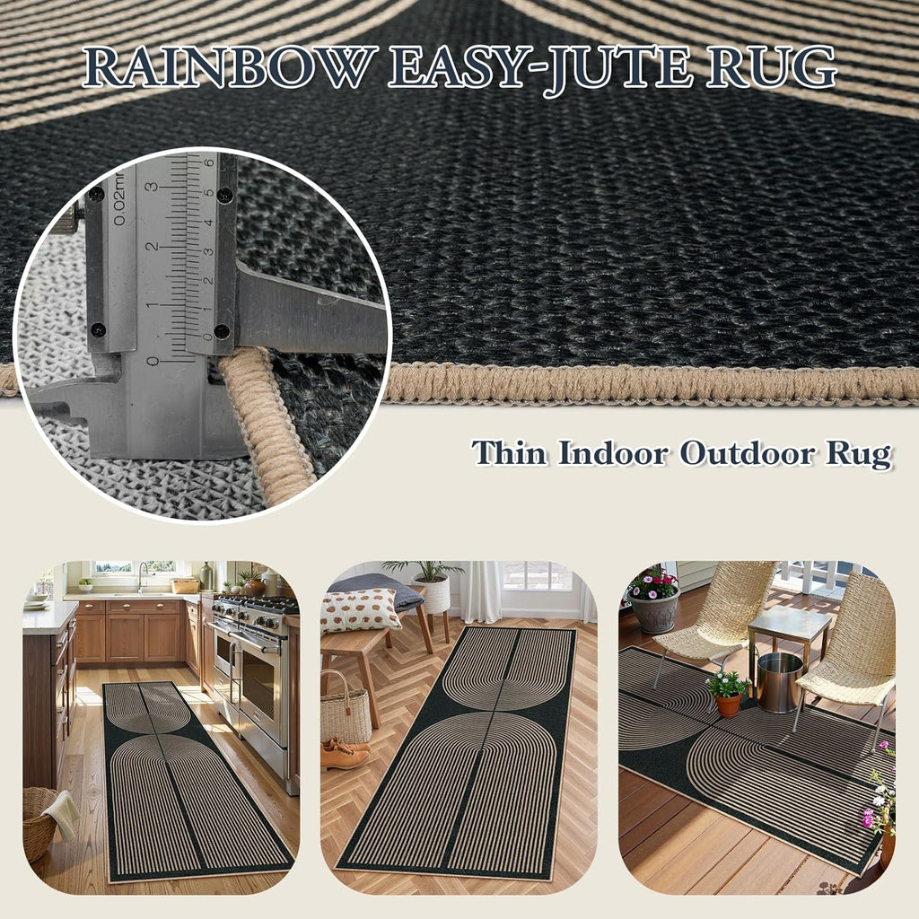 Enfys Modern Rainbow Hallway Runner Rug, 2x6 Washable Easy Jute Rugs for Entryway Kitchen Farmhouse 