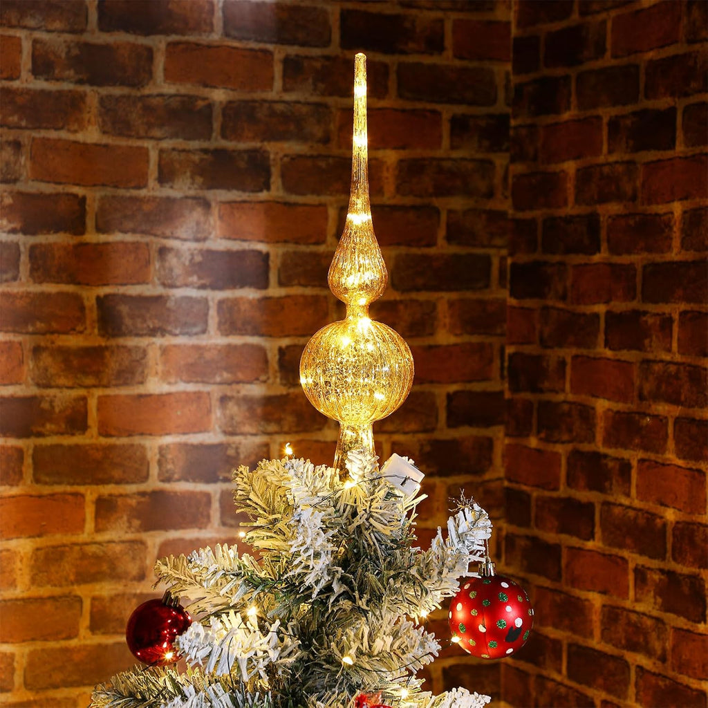 12" Mercury Glass Christmas Tree Topper,Classic,Golden