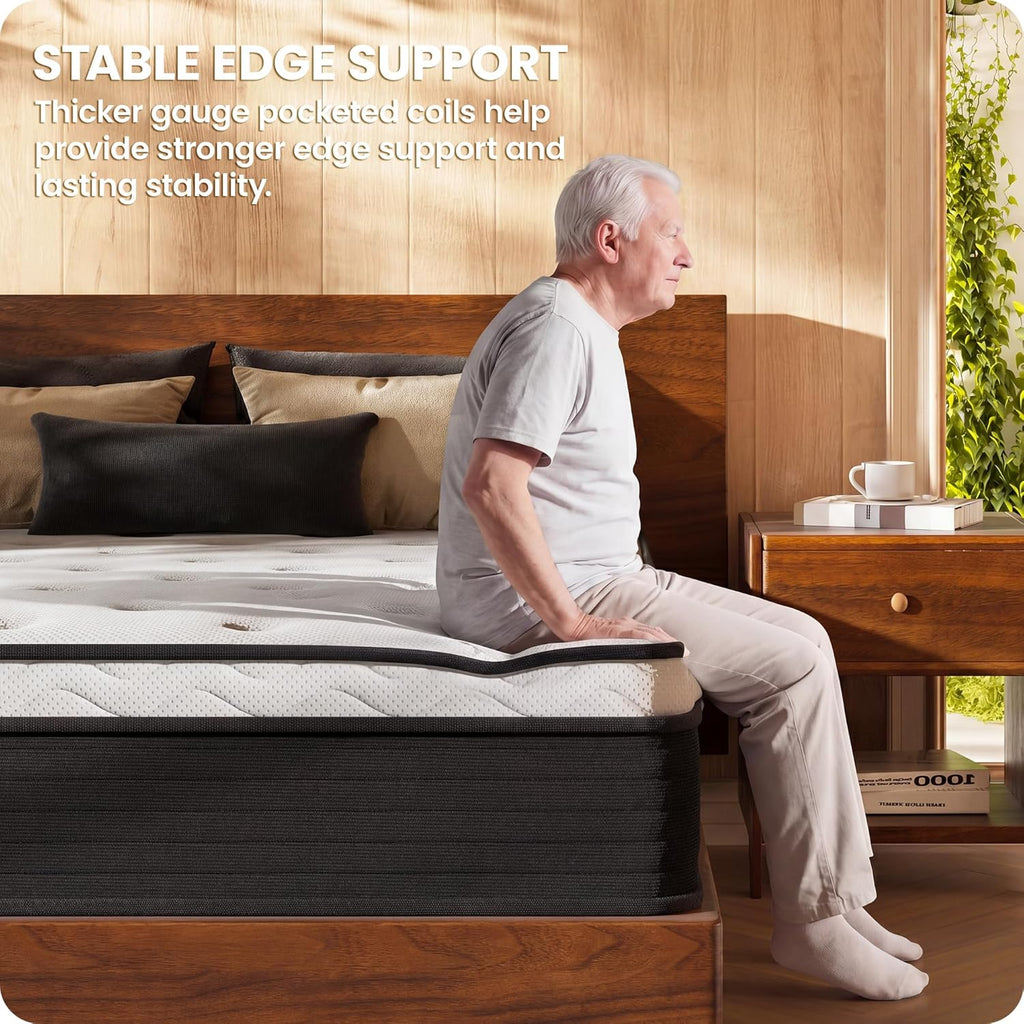 Full 10-Inch Firm Hybrid Mattress, Zoned Pocket Coils | Contouring gel foam top: firm support, spinal alignment