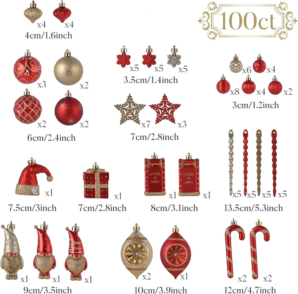 100ct Christmas Ball Ornaments Tree Decorations Set