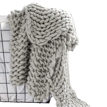 Chunky Knit Grey Throw Blanket, 50" x 40"
