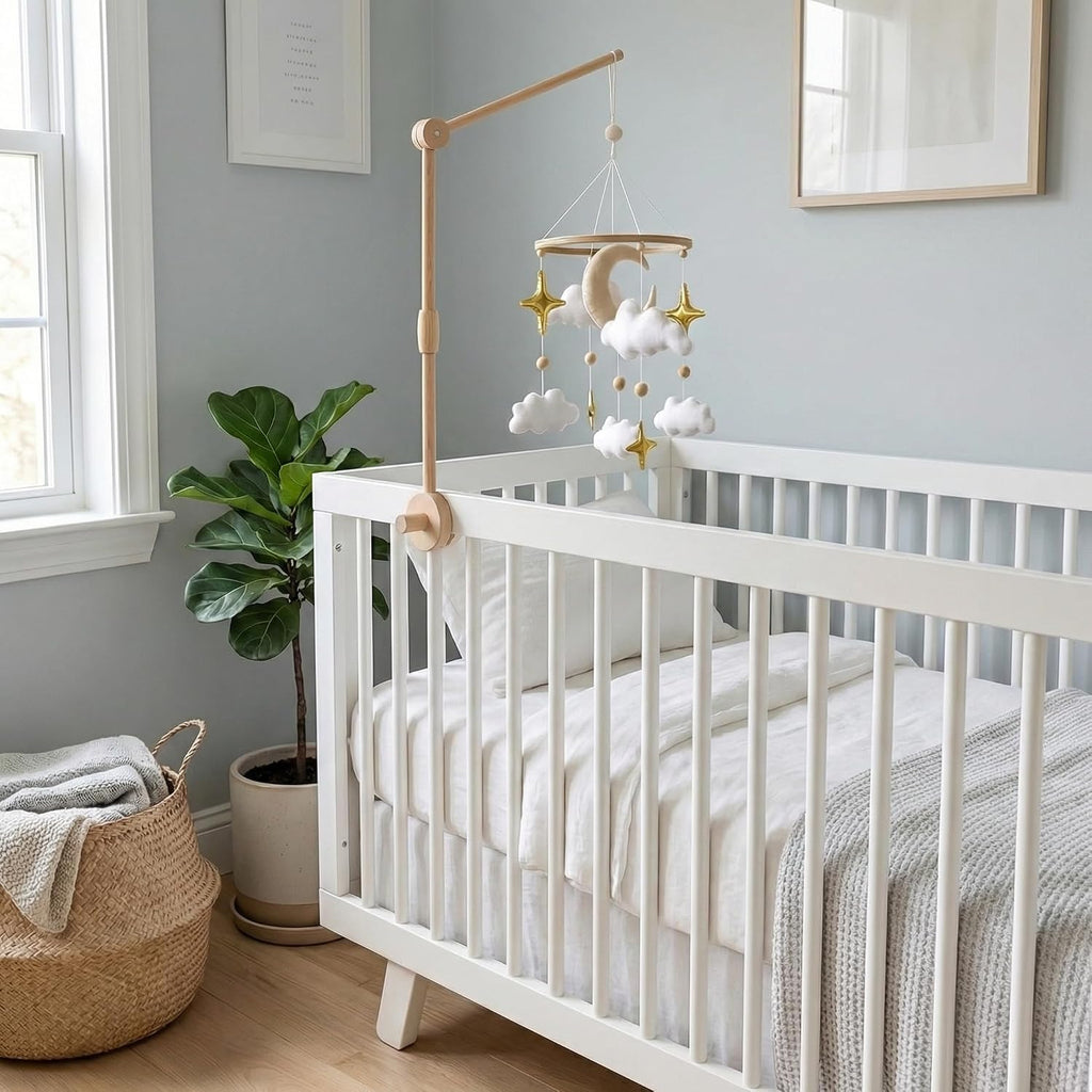 Baby Mobile for Crib - Nursery Decor, Gold Moon, Stars & Clouds