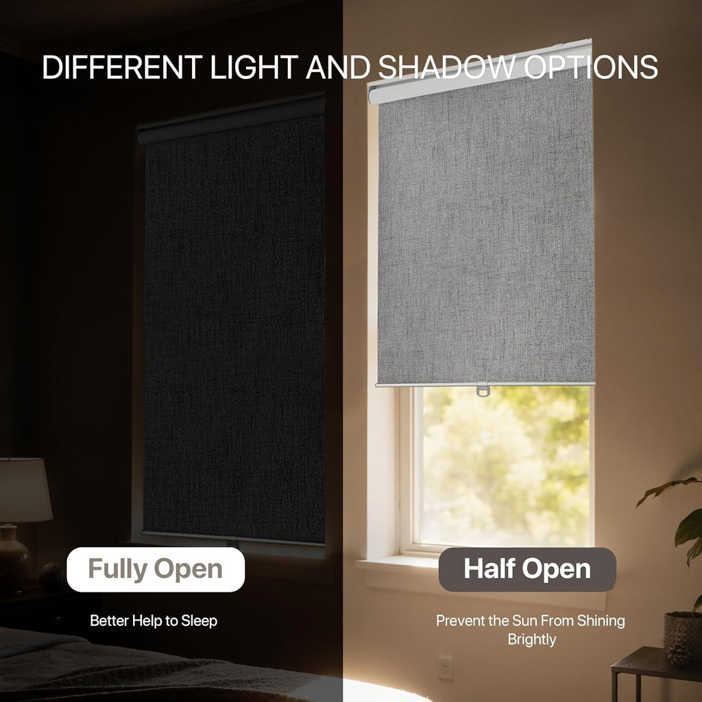 100% Blackout Roller Window Shades, Window Blinds Cordless with Thermal Insulated, UV Protection Fabric, Mini French