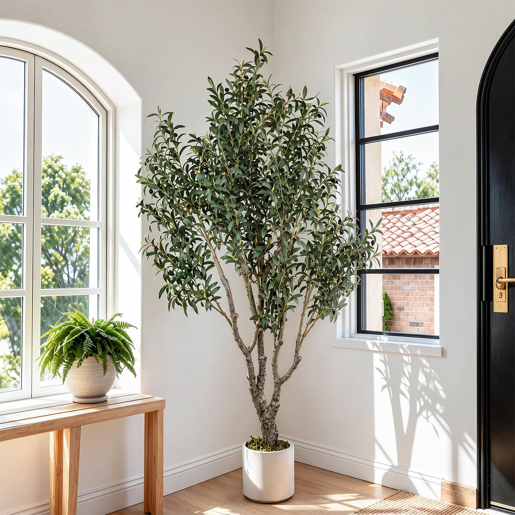 6.5ft Faux Olive Tree with White Planter, Artificial Olive Tree
