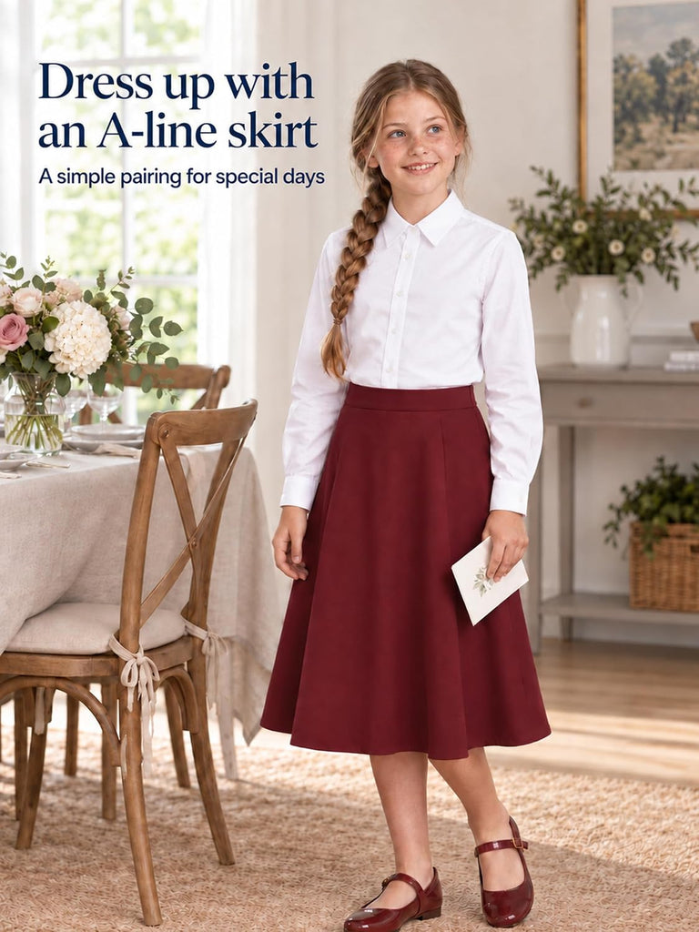 Girls White Button Down Shirt Long Sleeve School Uniform Blouse