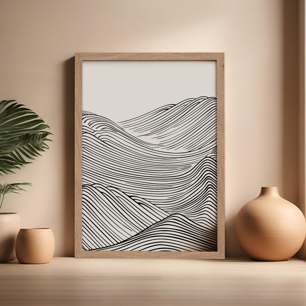 Mountain Shapes Poster - Fine Lines Print - Abstract Drawing - Mid Century Modern Design - Minimal Design - Line
