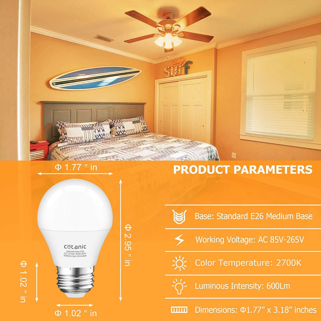LED Ceiling Fan Light Bulbs 2700K Warm White E26 Base 60W