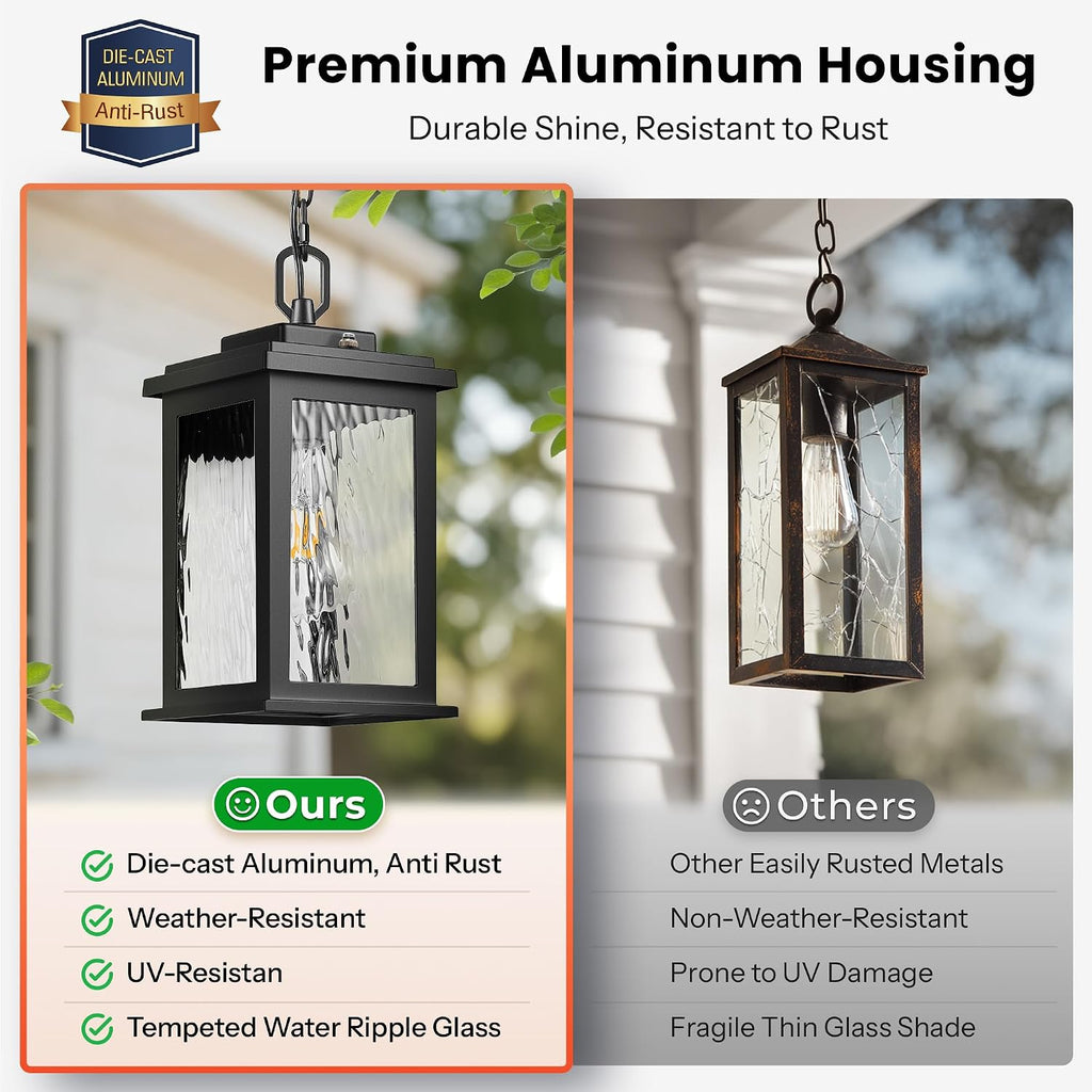 Dusk to Dawn Outdoor Pendant Lights for Porch with Water Glass