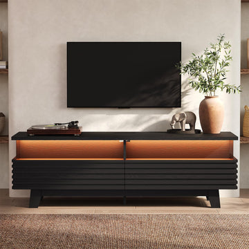 TV Stand with Cable Management, LED, Power Station (Black, 59")