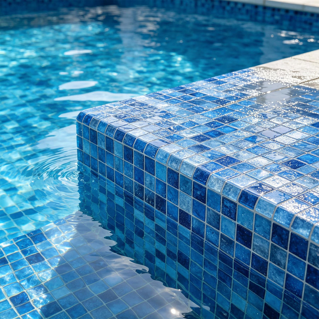 Glass Mosaic Tiles Backsplash, 12" x 12" Dark Blue 3D Wave Texture Square Tiles for Swimming Pool Accent Wall