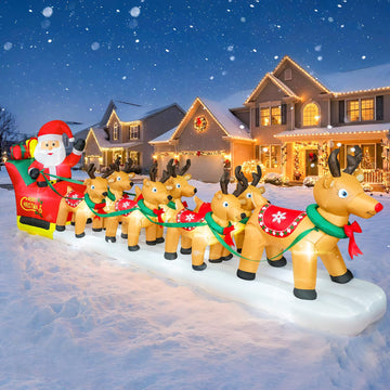 12.5 FT Long Christmas Inflatable Santa Claus on Sleigh with 7 Reindeers