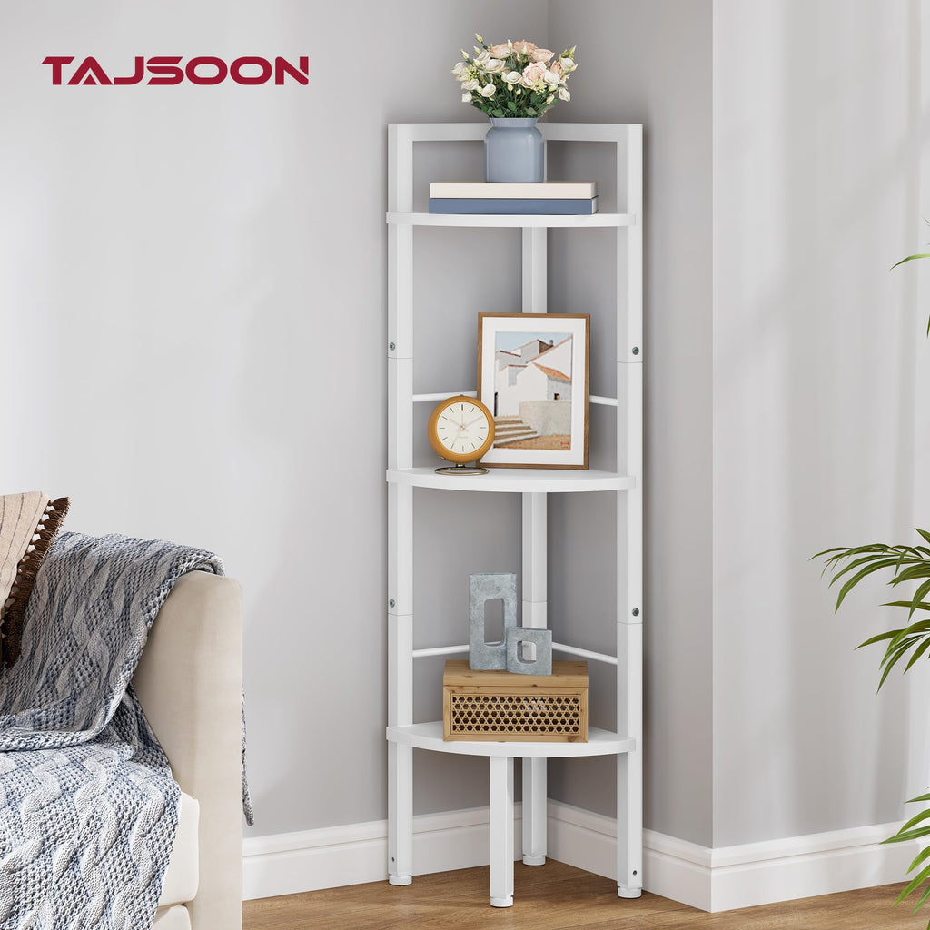 Small Corner Shelf Stand 3 Tier 39.5" with Metal Frame, White