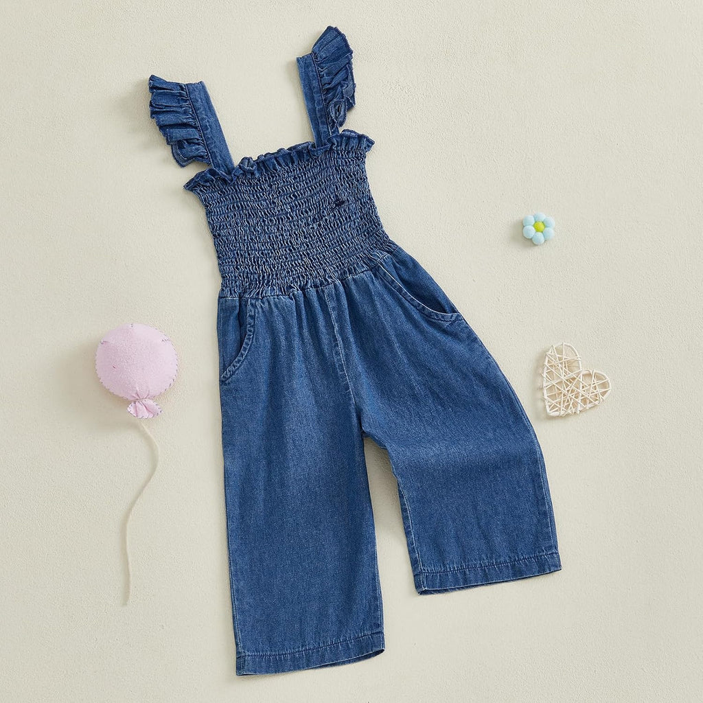 Toddler Baby Girl Summer Clothes Ruffle Sleeveless Smocked Romper One Piece Jumpsuit Suspender Pants Cute Outfit