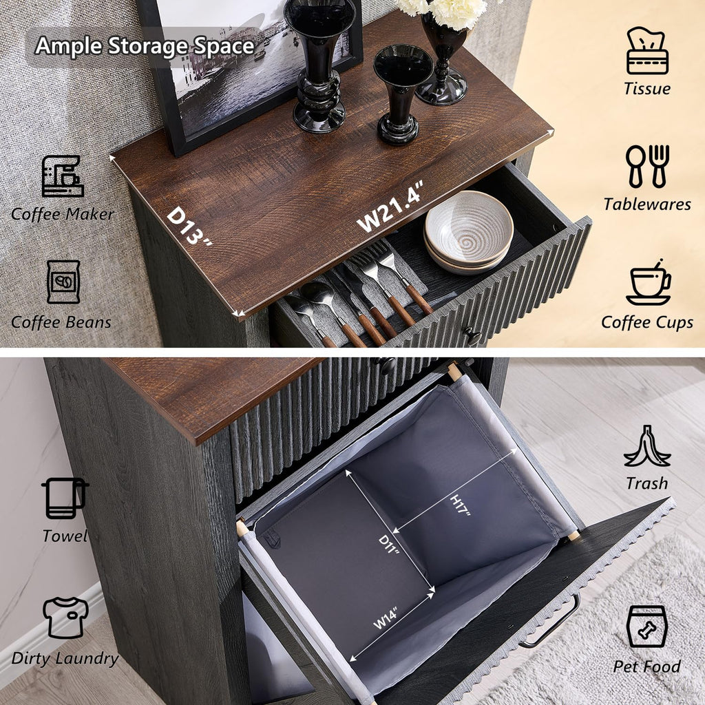 Tilt Out Laundry Hamper Cabinet, Modern Trash Can Cabinet, Dark Gray