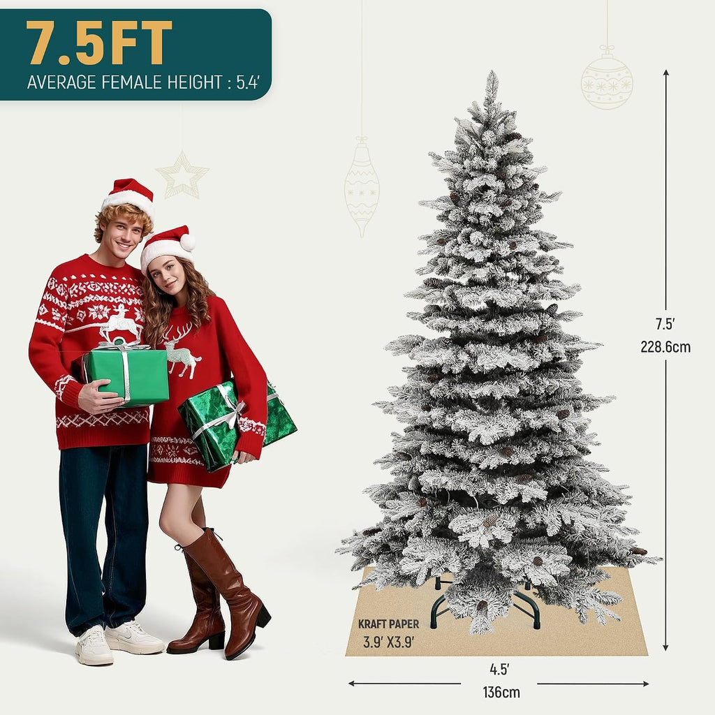 Prelit Mountain Pine Flocked Christmas Tree with Remote