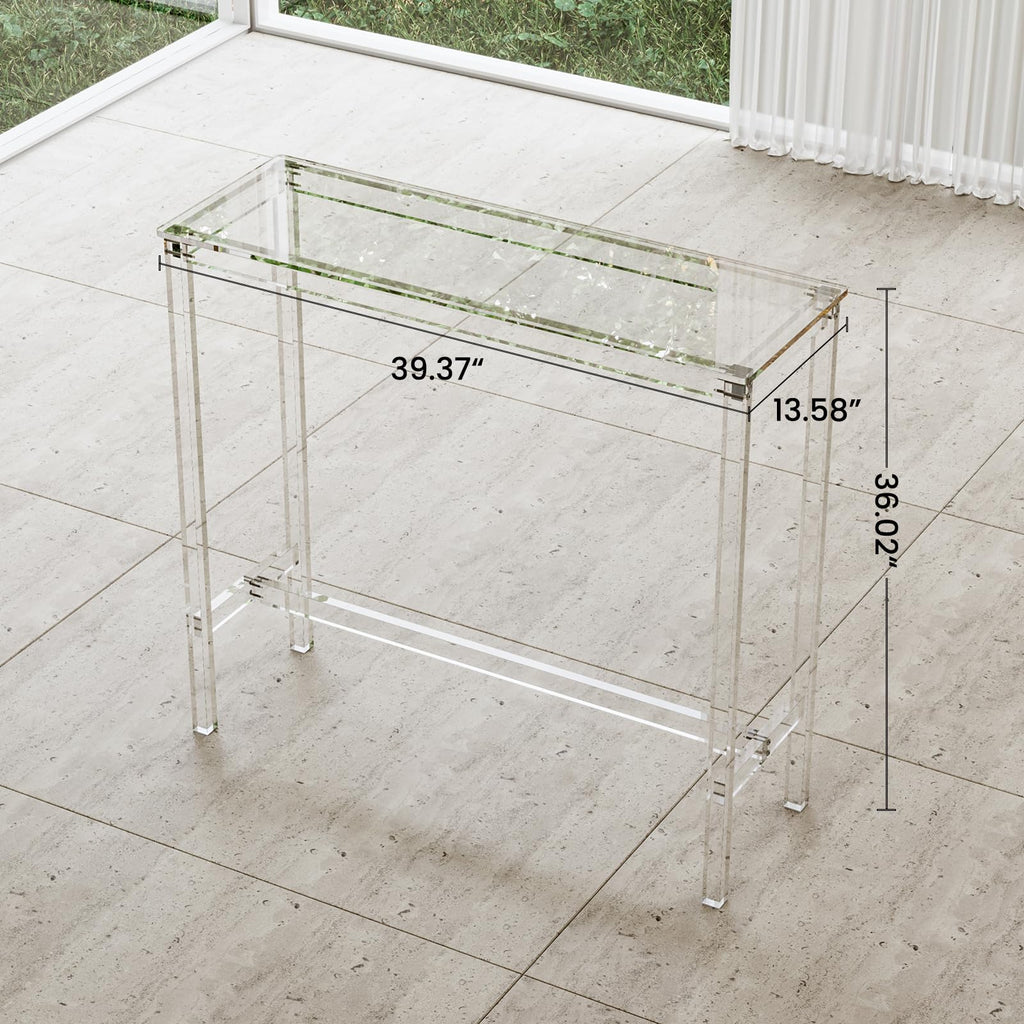 Acrylic Counter Height Table - 39" Clear Bar Table Rectangular High Top Pub Table Kitchen & Dining & Living Room