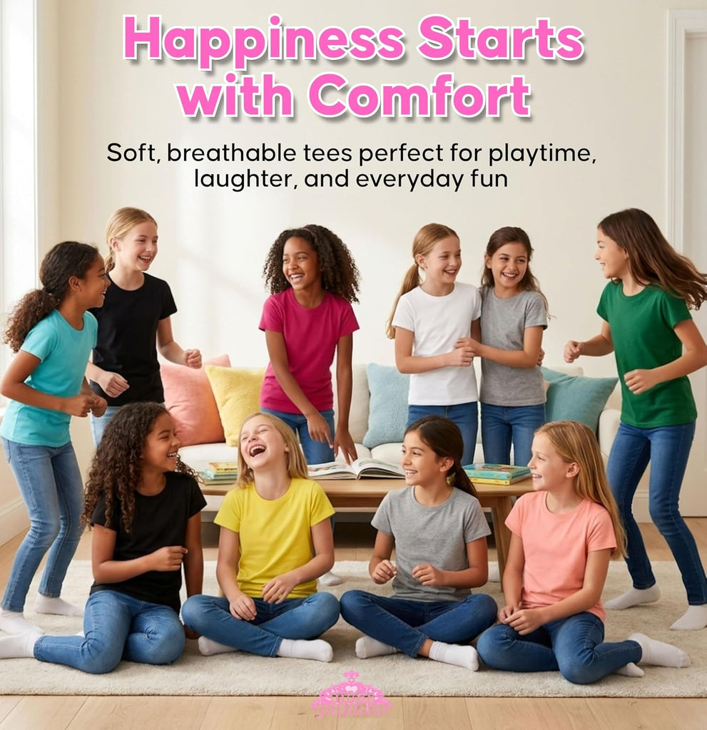 Girls' Pack Super Soft Polycotton Short Sleeve Crew Neck T Shirts, Assorted Color Solid Tees