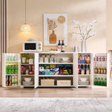 Curved Buffet Cabinet with Doors, 66" Large Sideboard Buffet Storage Cabinet with 4 Doors and Shleves