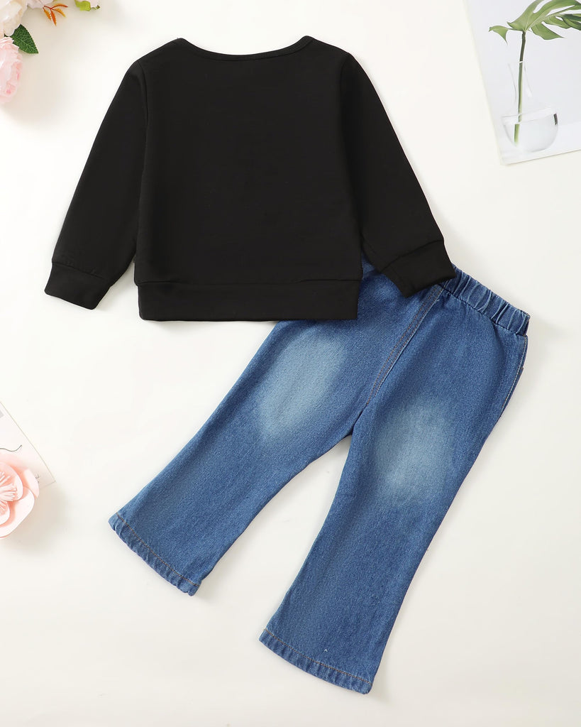 Toddler Girl Clothes Black Heart Sweatshirt Jeans Fall Outfits