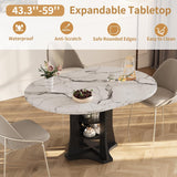 Extendable Dining Table 43"-59" for 4-6, Marble Round Kitchen Dining Room Table with 2 Tier Storage Shelves