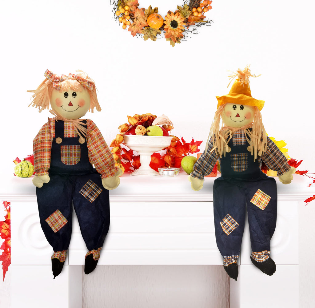 Thanksgiving Sitting Scarecrow Decor 36 Inch Large Boy Girl Fall Decoration