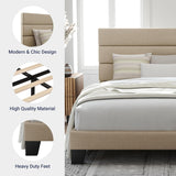 King Platform Bed Frame with Fabric Upholstered Headboard and Wooden Slats Support
