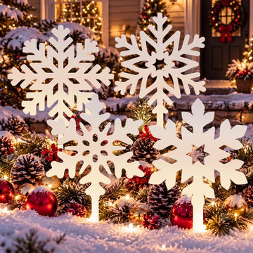 4 Pcs Christmas Snowflake Yard Stake 16in Winter Metal Outdoor Decor