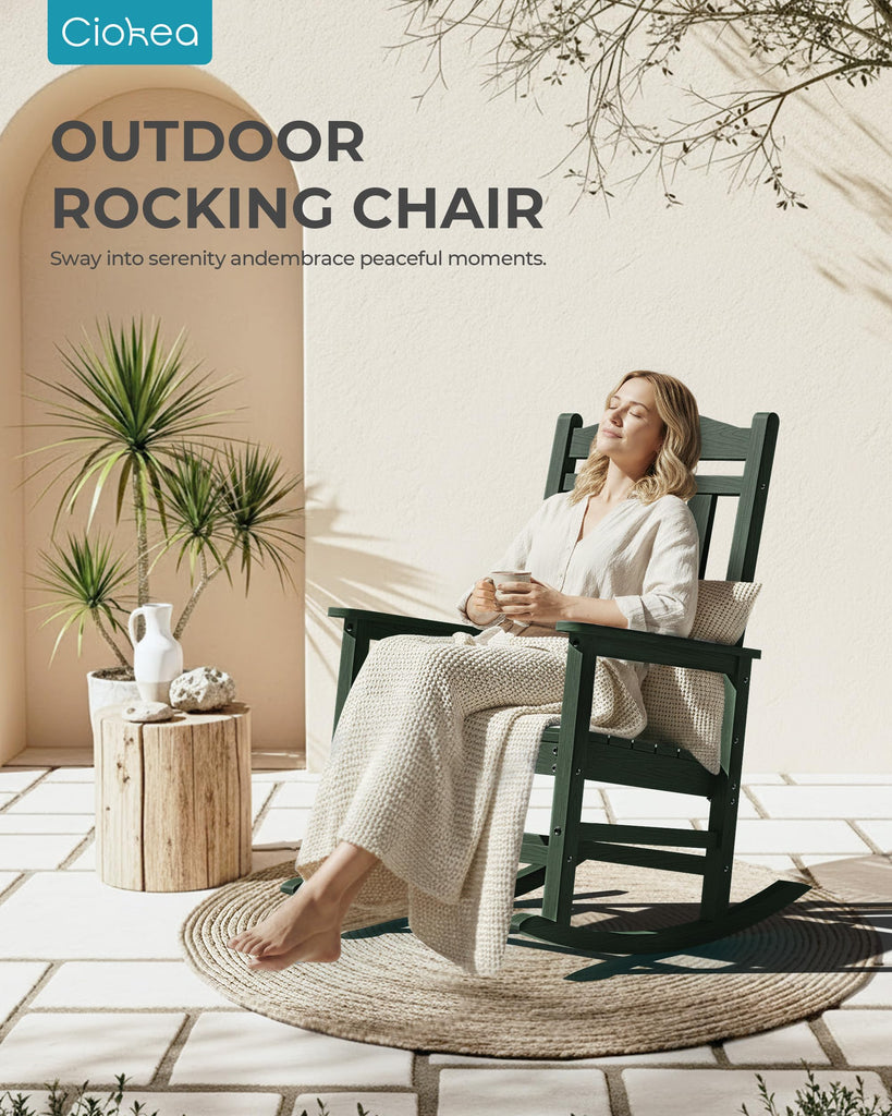 Oversized Outdoor Rocking Chairs Set of 8, 380lbs Heavy-Duty Large Patio Rocker, High Back Cozy Porch Chairs, Weather