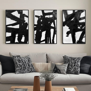 Black And White Abstract Textured Wall Art, 3 Pieces Modern Canvas Prints Paintings, Minimalist Wall Decor Picture