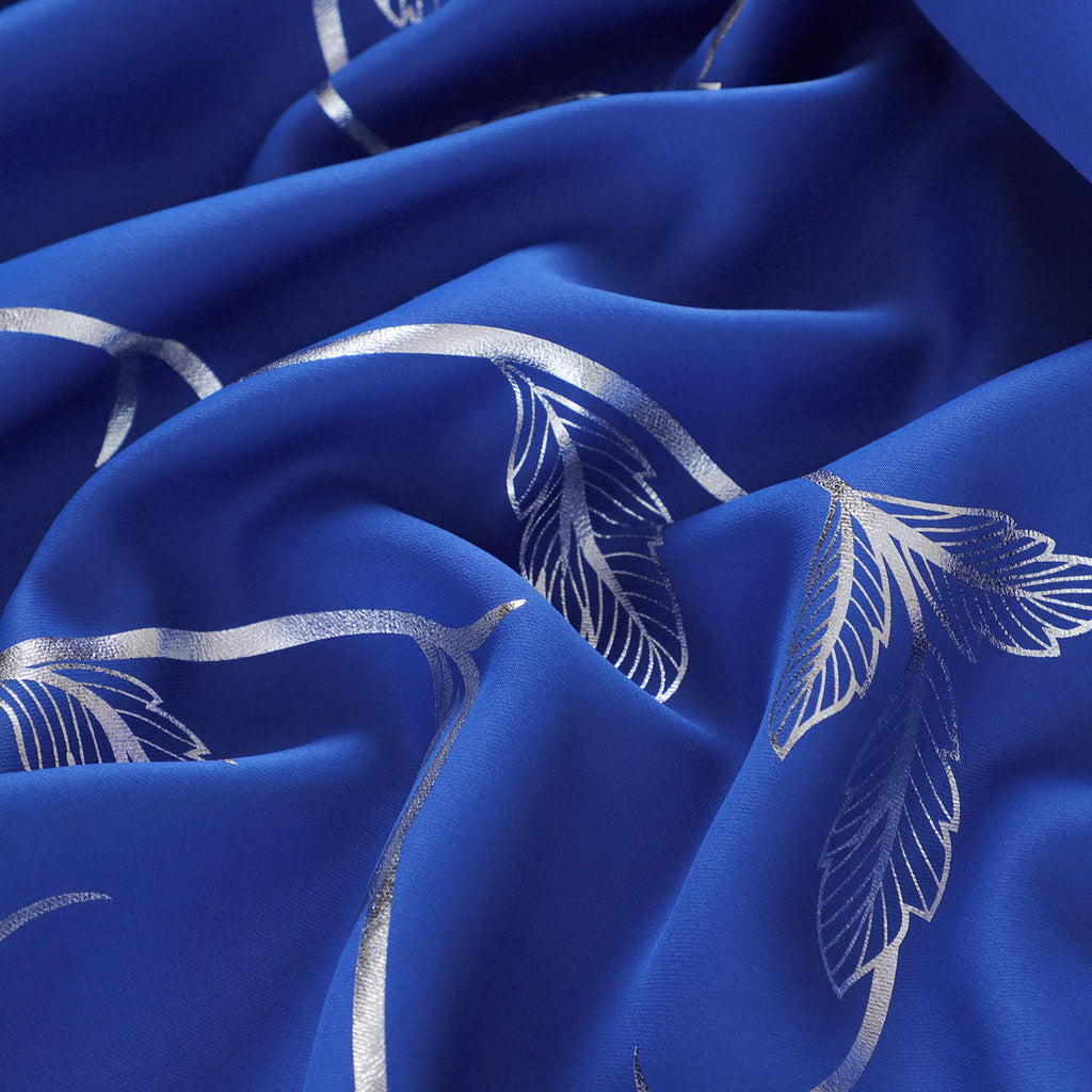 Living Room Blue Blackout Window Curtains Silver Beautiful Flower Print Room Darkening Curtains 38W×84L Royal Blue