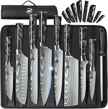 Chef Knife Sets with Roll Bag, 9 Pieces Professional Knife Set | High Carbon Stainless Steel Kitchen Knife Set with