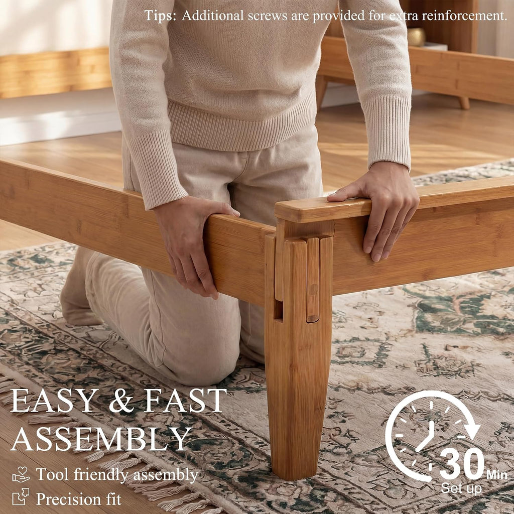 Joinery Inspired Solid Bamboo Bed Frame with Headboard
