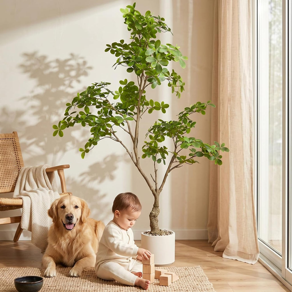 7ft Large Artificial Tree, Hand-Painted Trunk Faux Floor Plant