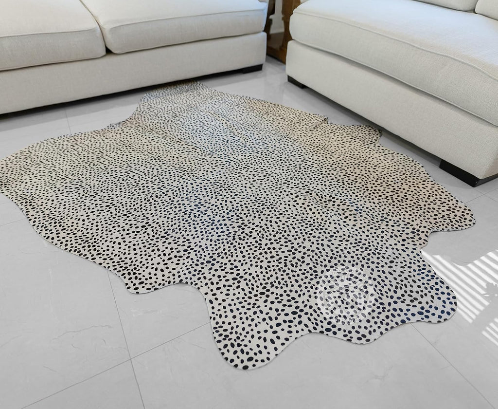 100% Genuine Printed Jaguar on Off White Cowhide Rug - Modern Style Brazilian Animal Skin Rug & Floor Carpet & More
