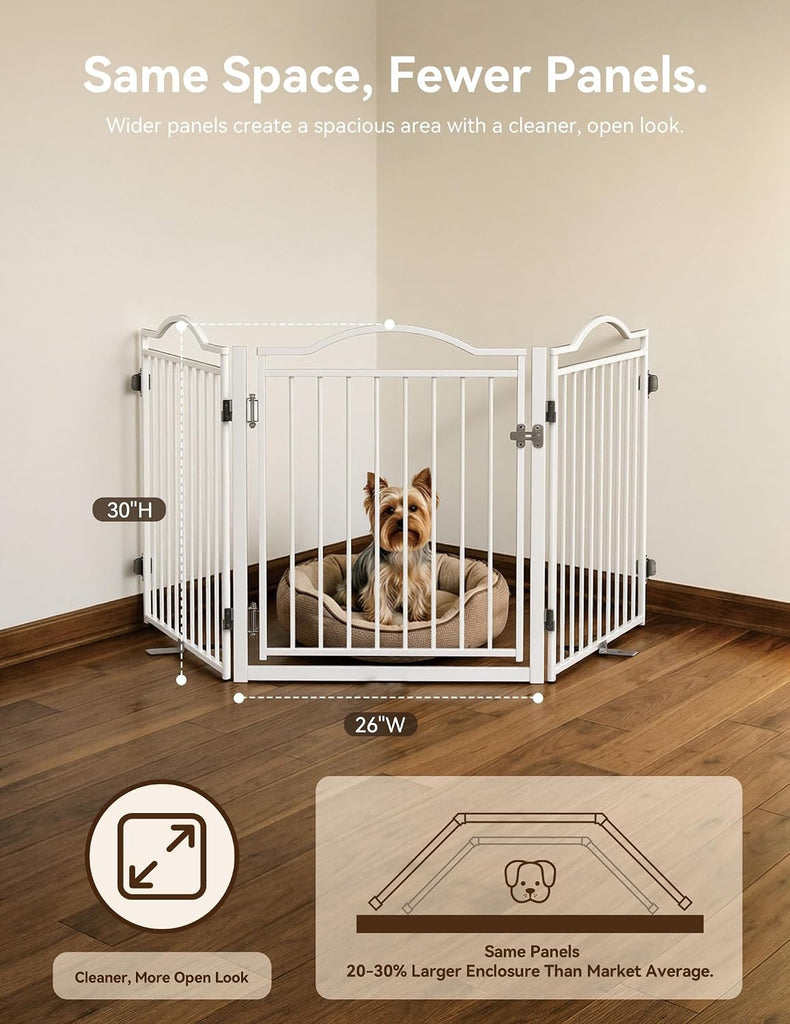 Metal Freestanding Foldable Dog Gate with Door, 30'' Tall