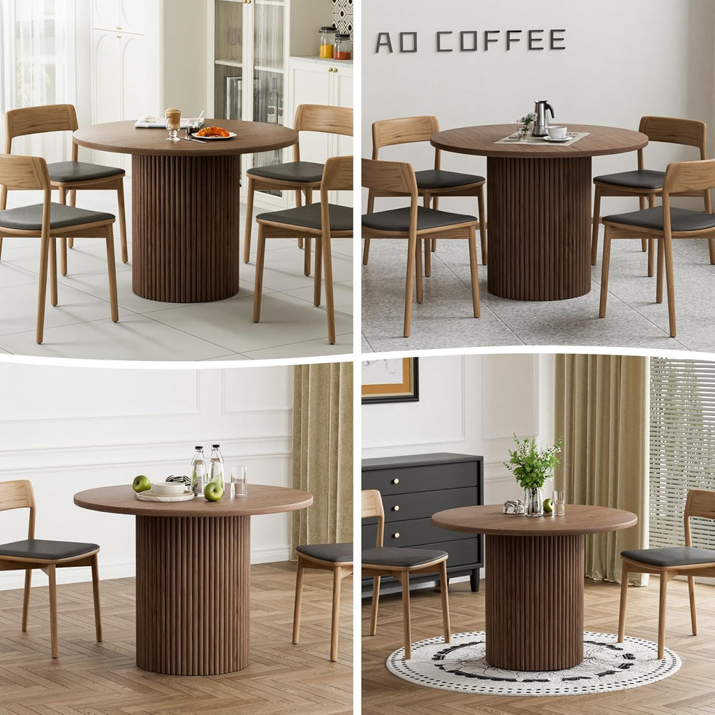Round Dining Table, 41.7" Modern Wood Kitchen Table for 4, Pedestal Circle Dining Tables, Fluted Dining Table for