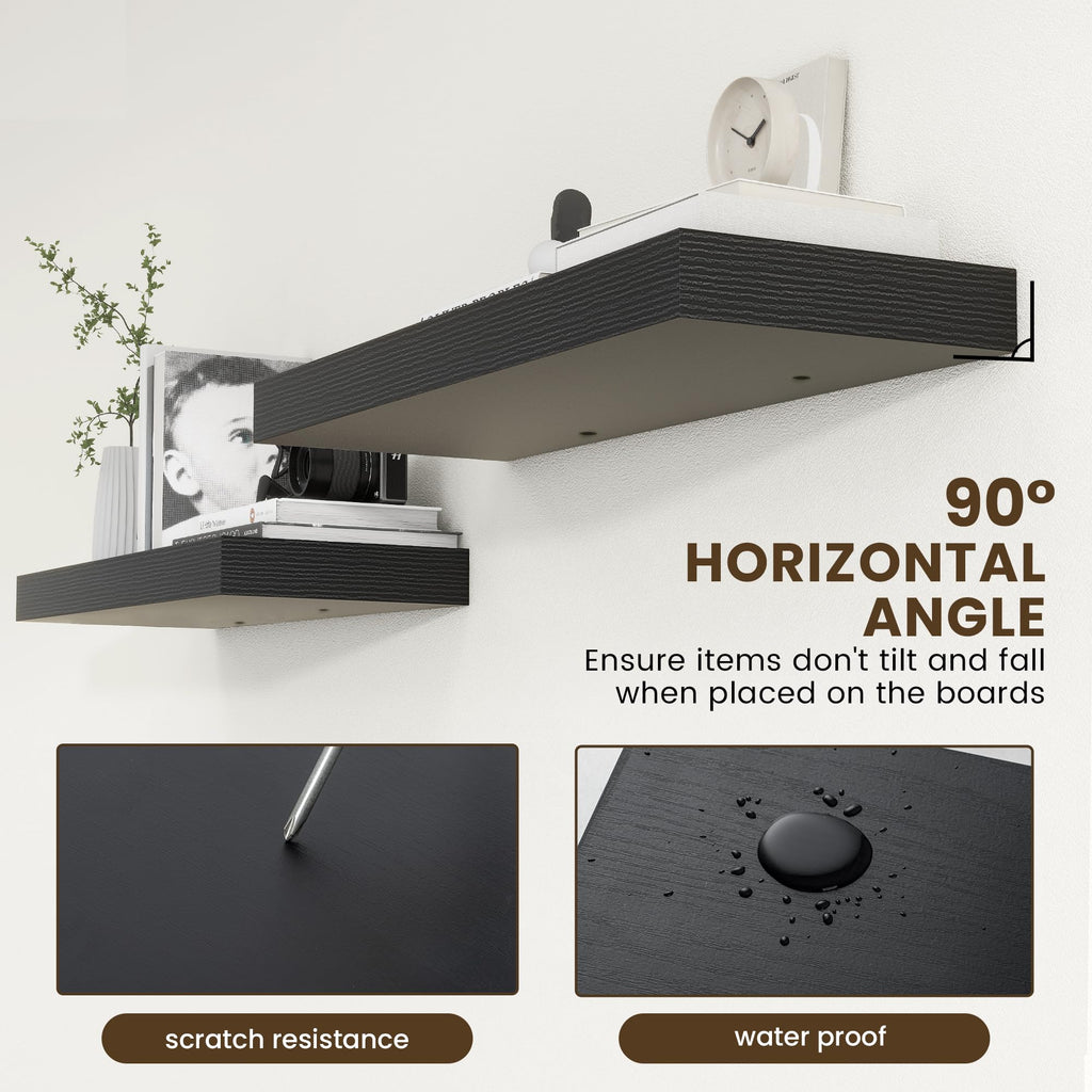 Deep Floating Shelves, 36'' x 12'' Black Shelves for Wall Set of 2