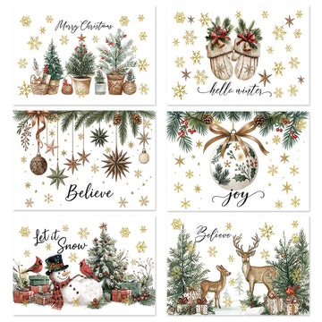 6 Pcs Christmas Placemats 17 x 12" Winter Table Mats, Vintage