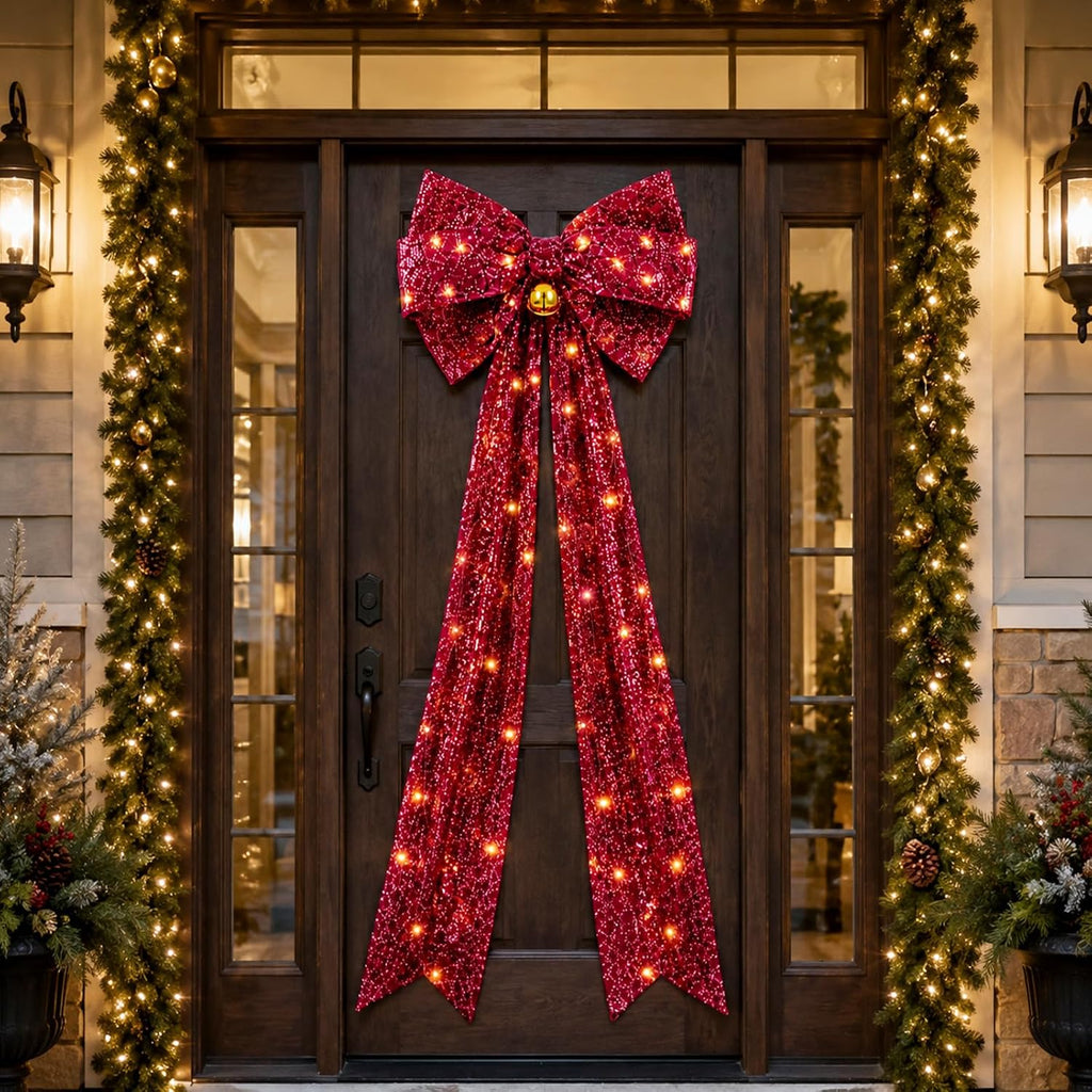 Extra Large Burgundy Velvet Bow Christmas Tree Topper with LED 1.97ft
