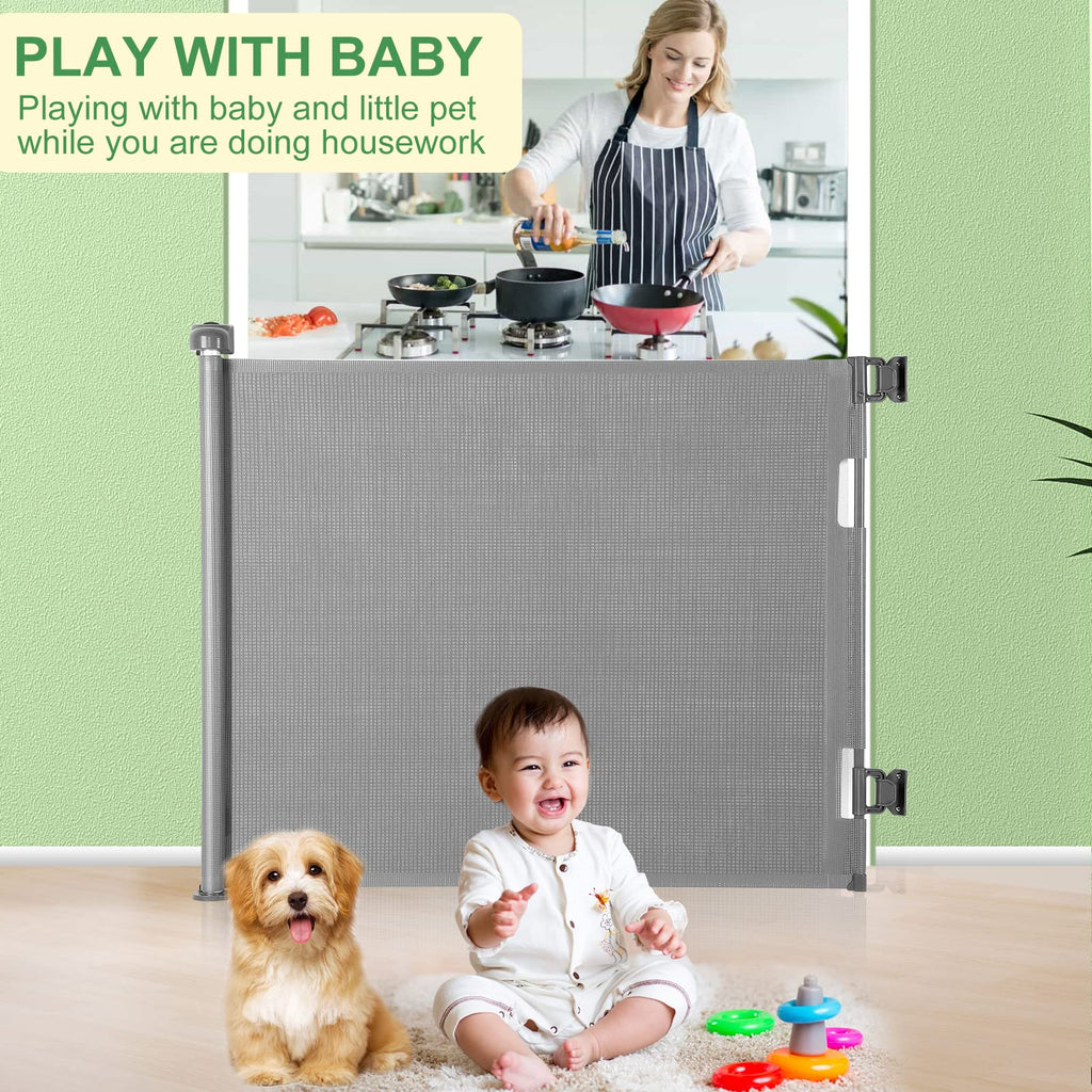 Retractable Baby Gate for Stairs & Doorways, 33" Tall Extends to 55" Wide