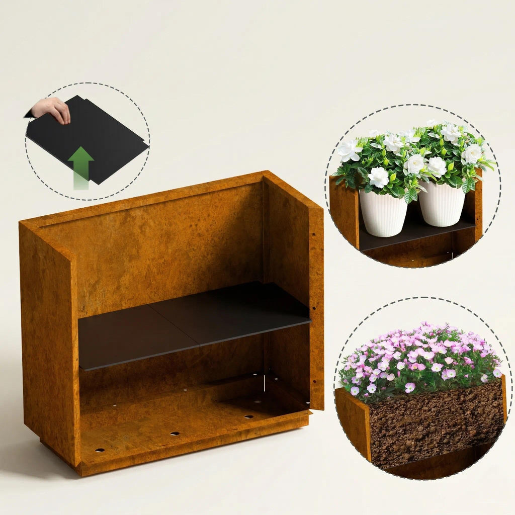 Corten Steel Planters Outdoor, Large Metal Rectangular Planter Box