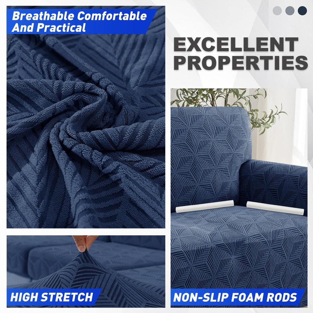 1 Piece Stretch Couch Covers for 2 Cushion Couch, Jacquard Loveseat Cover with Non-Slip Elastic Bottom, Thickened