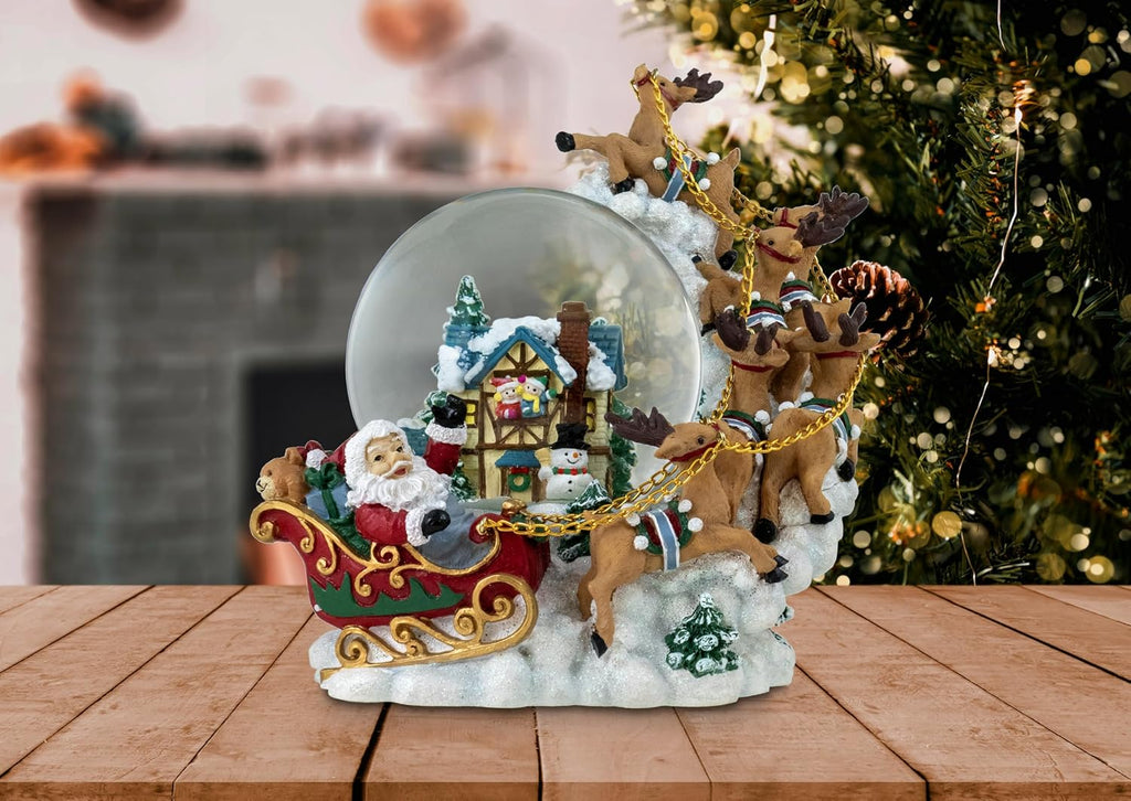 120MM Christmas Santa with Reindeer Musical Snow Globe