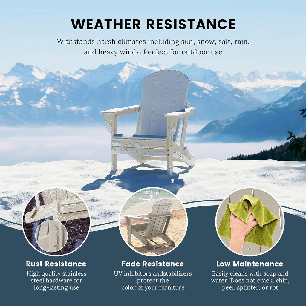 WO Home Furniture Laguna Folding Adirondack Chairs Set of 2, HDPE Patio Chair, All Weather Use Fire Pit Chair for