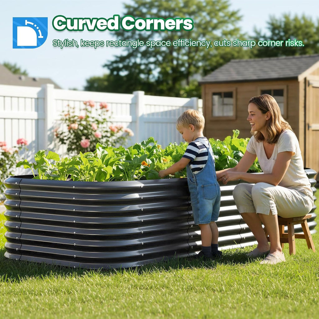 Galvanized Oval Raised Garden Bed Kit, 8x4x2 ft | Metal Planter Box Tall for Vegetables Outdoor Backyard