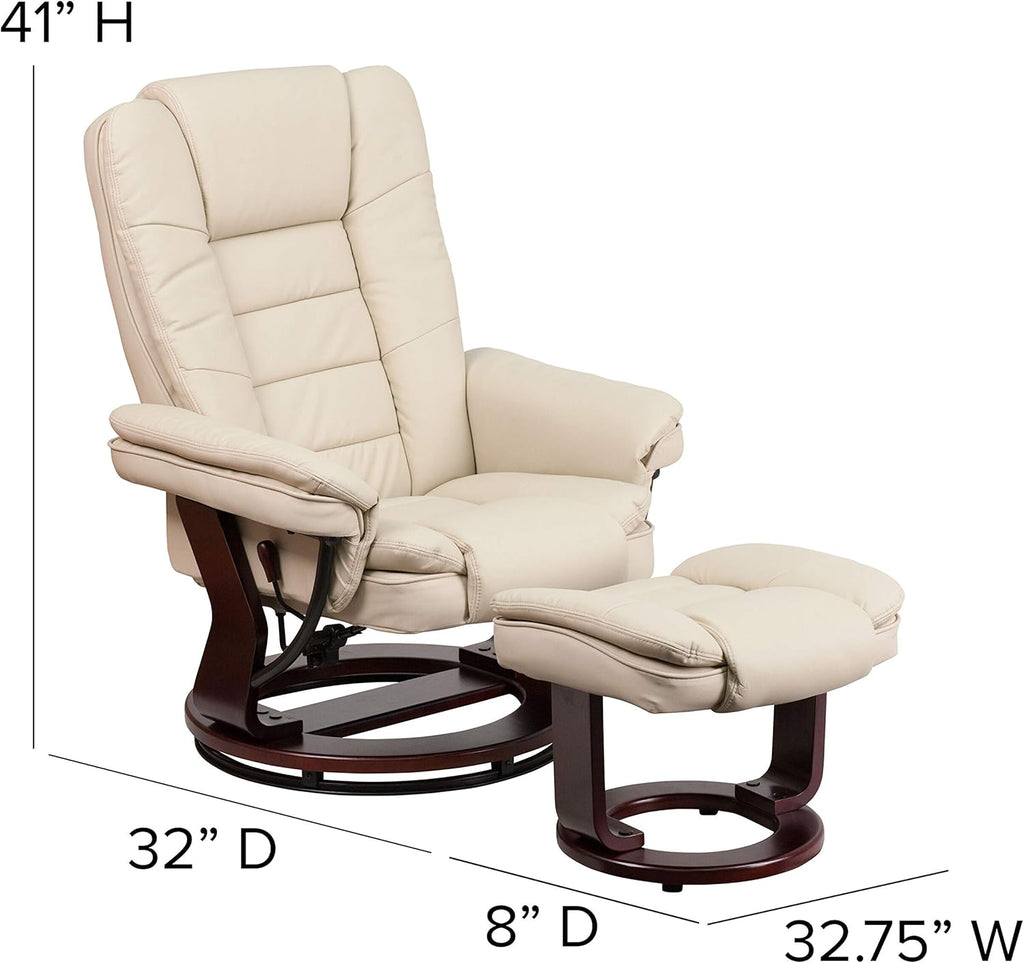 Modern Reclining Swivel Lounge Chair and Ottoman — Beige